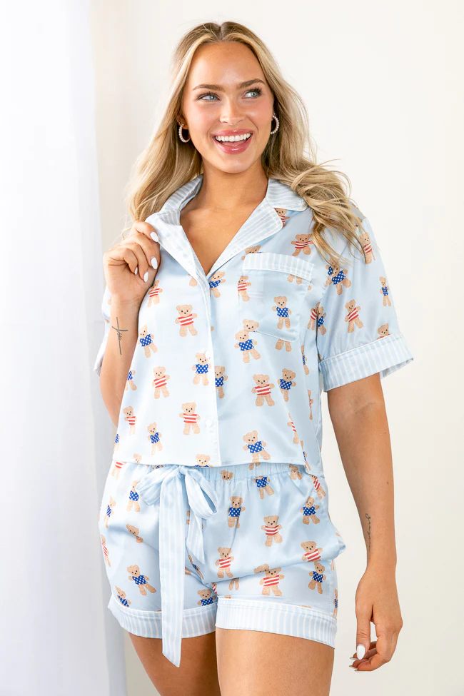 Bearly Asleep Teddy Bear Printed Pajama Shorts FINAL SALE - Terpint