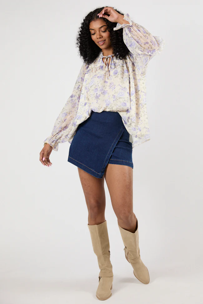 All I Want Purple Multi Oversized Ruffle Detail Popover Floral Blouse FINAL SALE - Terpint