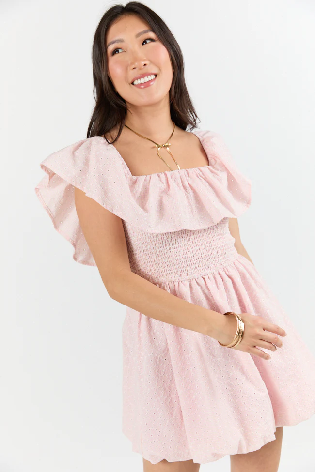 Best Reflection Blush Off The Shoulder Eyelet Gingham Dress FINAL SALE - Terpint