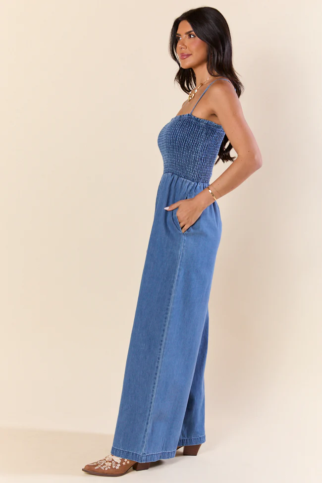 Showstopper Denim Smocked Jumpsuit SALE - Terpint