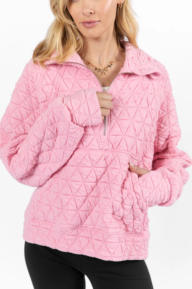 Love Is Everything Pink Quilted Quarter Zip Pullover FINAL SALE - Terpint