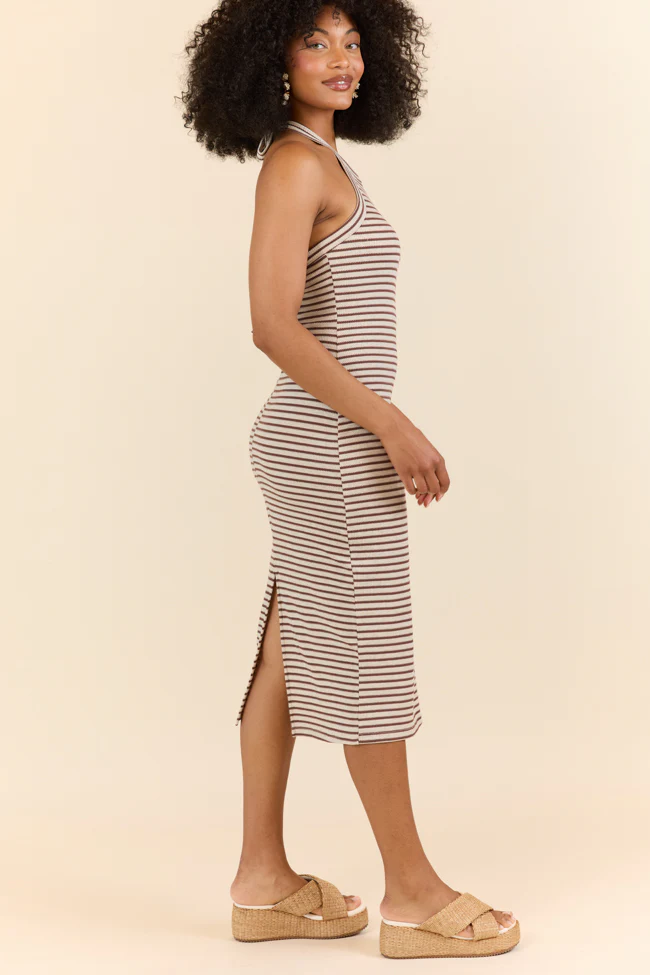 Walk By The Water Brown Striped Knit Razor Back Dress SALE - Terpint