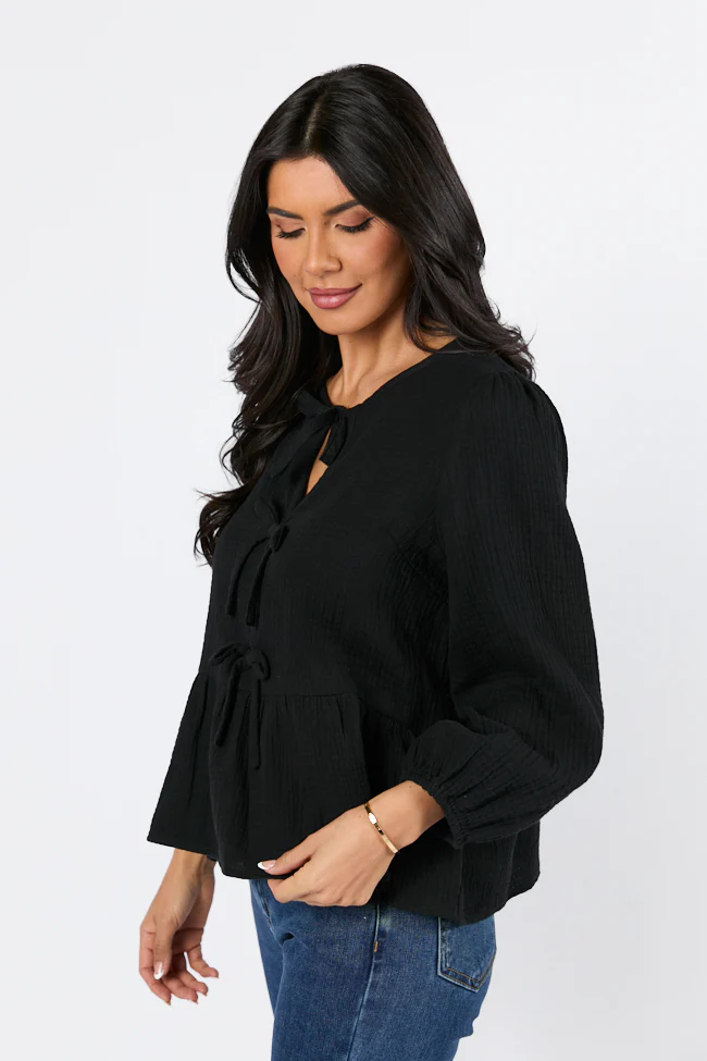 Close To Me Black Bow Detail Blouse FINAL SALE - Terpint