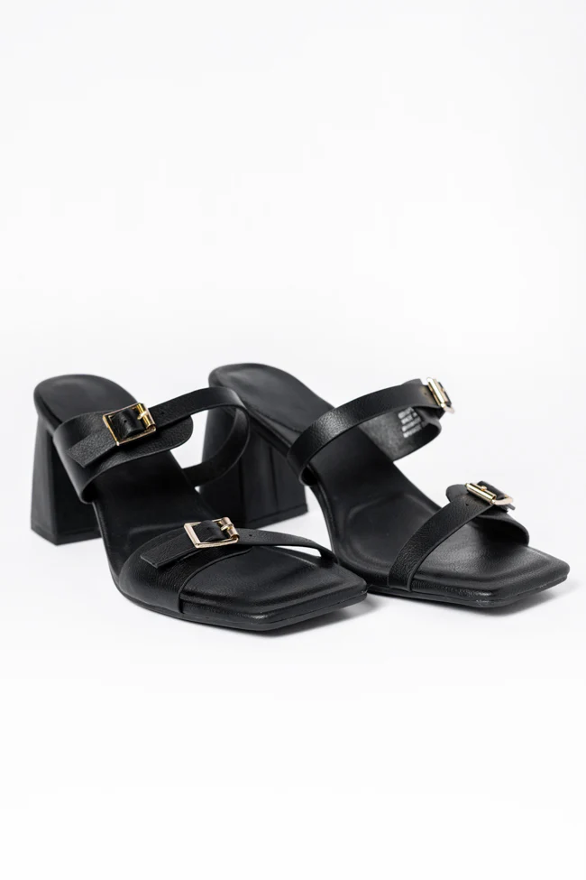 Brooklyn Black Double Strap Buckle Heels SALE - Terpint