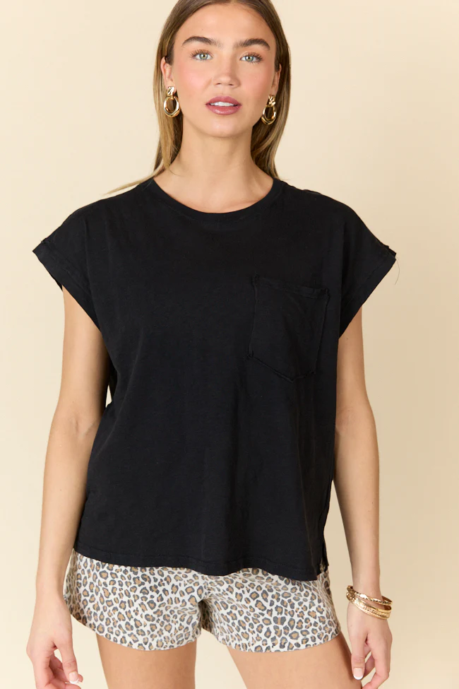 All Washed Up Black Knit Pocket Tee DOORBUSTER - Terpint