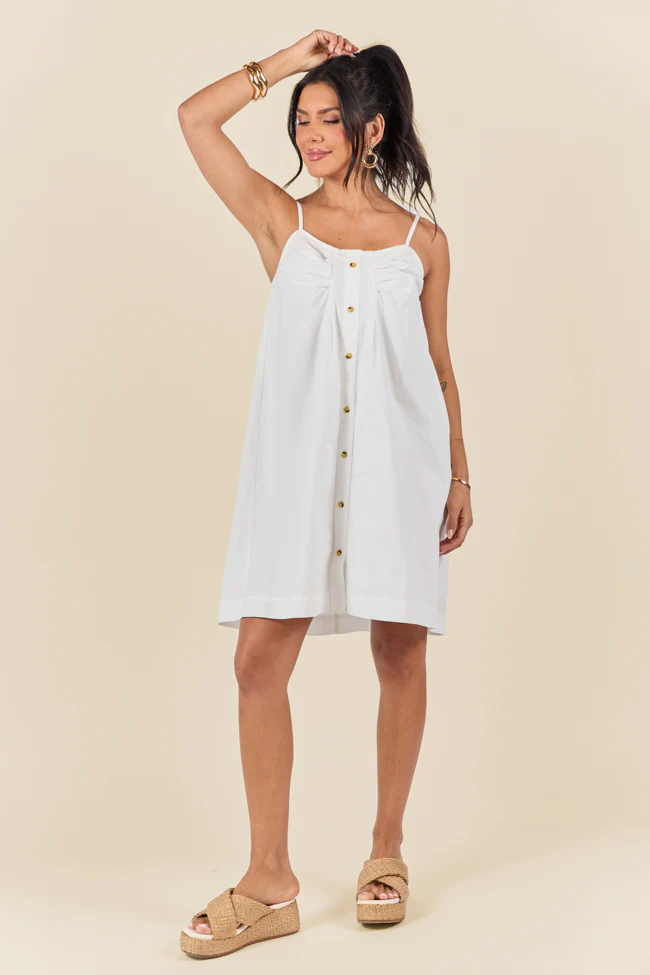 No Looking Back White Button Front Mini Dress FINAL SALE - Terpint