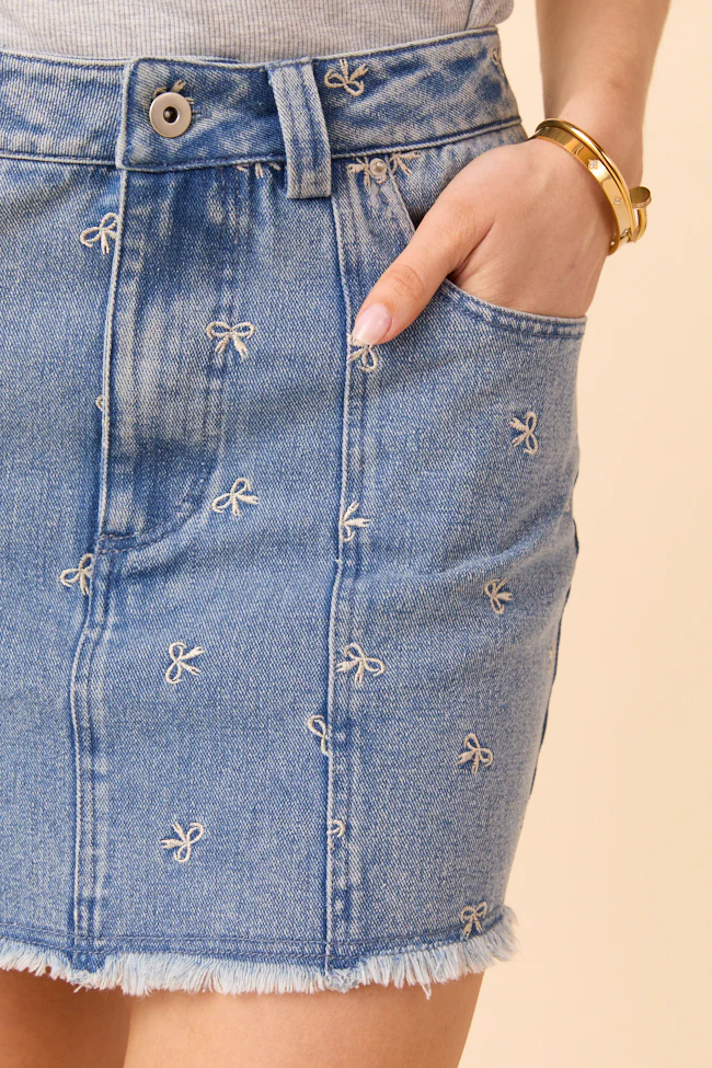 Jillian Indigo Bow Embroidered Skirt - Terpint