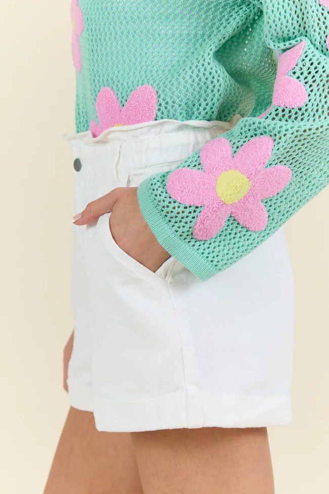 Chill Days Off White Ruffle Waist Denim Shorts FINAL SALE - Terpint