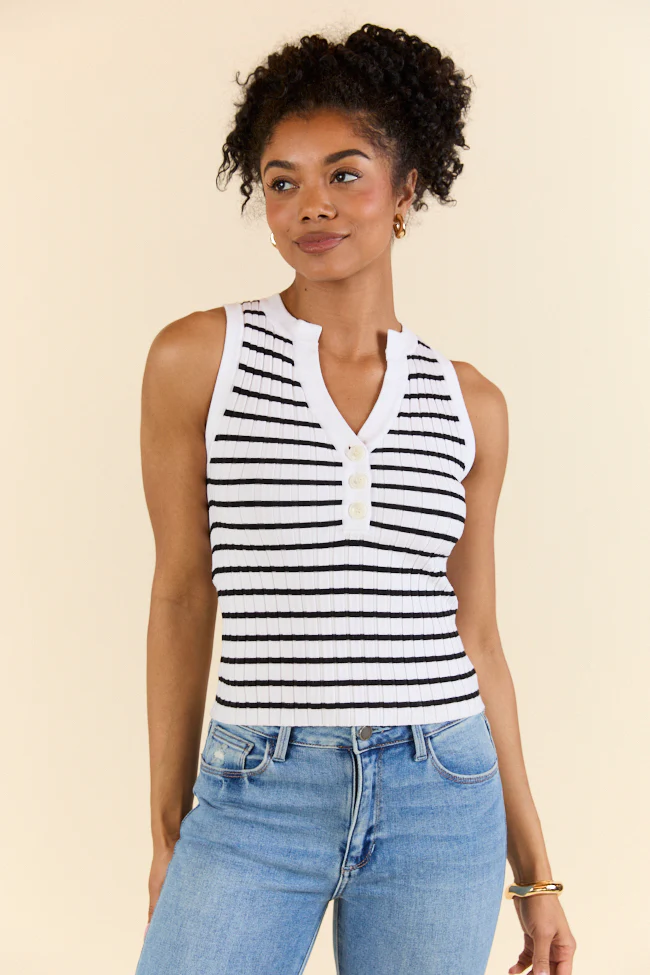 Read Between The Lines Ivory and Black Striped Henley Tank - Terpint