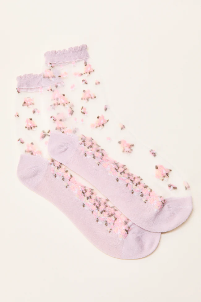 Aveline Pink Floral Sheer Socks - Terpint