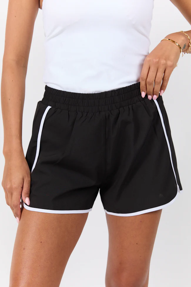On The Move Black and White Running Shorts With Contrast Trim FINAL SALE - Terpint