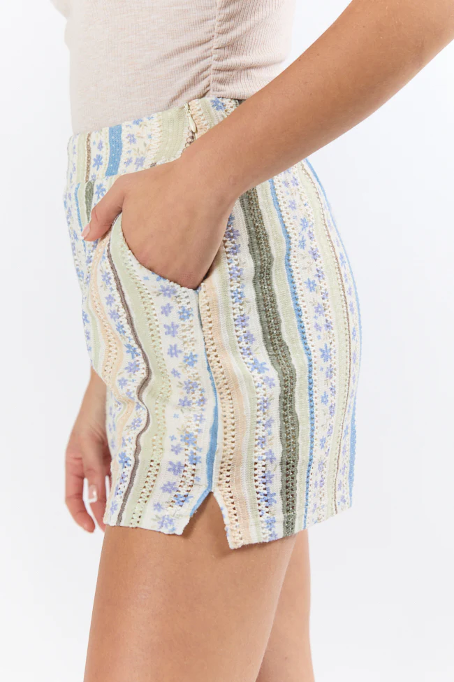 Lovely Lagoons Blue and Green Knit Crochet Shorts DOORBUSTER - Terpint