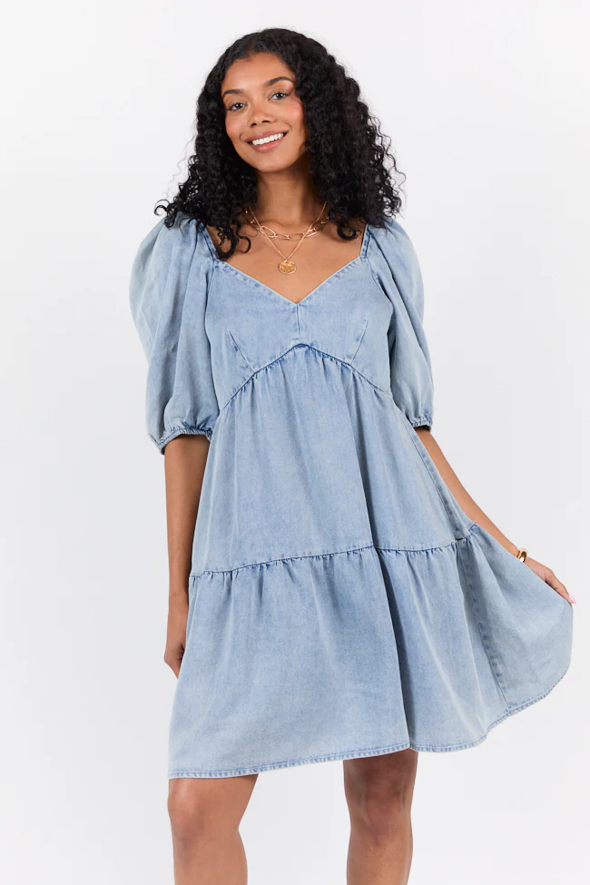 Believe Me Chambray V-neck Mini Dress DOORBUSTER - Terpint