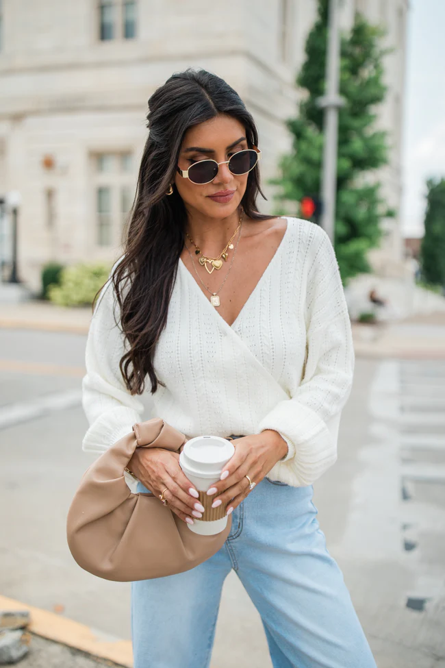 With Love Ivory Wrap Pointelle Sweater FINAL SALE - Terpint