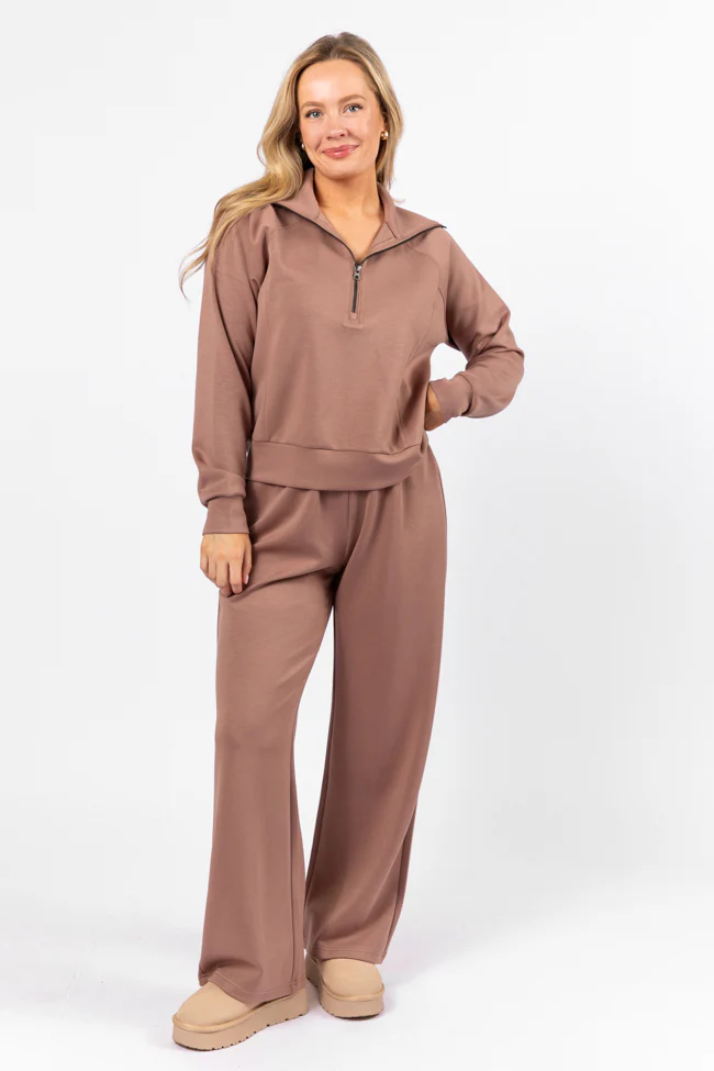 Let's Just Stay Mocha Quarter Zip Knit Pullover FINAL SALE - Terpint