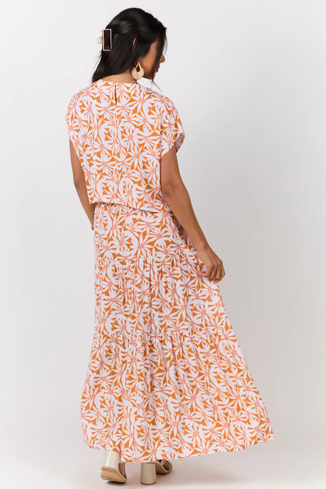 Dinner Downtown Orange Multi Floral Print Two Piece Skirt Set - Terpint