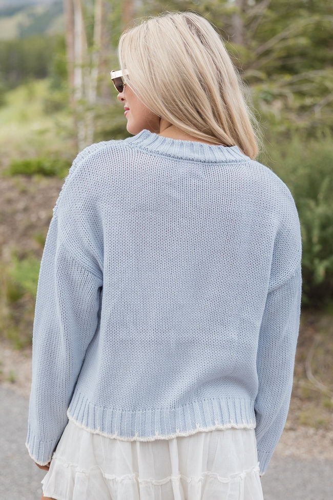 Hand In My Hand Blue and Ivory Contrast Stitch Detail Sweater FINAL SALE - Terpint