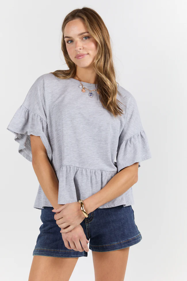 Perfect Grey Knit Ruffle Hem Tee SALE - Terpint