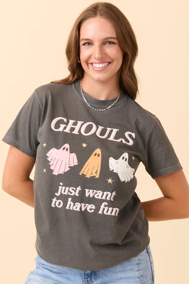 Ghouls Just Want To Have Fun Dark Grey Graphic Tee - Terpint