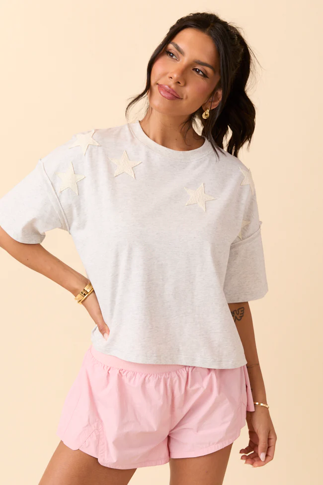 Sally Grey Stars Cropped Knit Short Sleeve Top - Terpint
