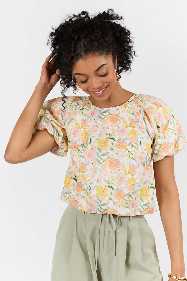 Summer Solstice Yellow Bubble Hem Woven Floral Blouse - Terpint
