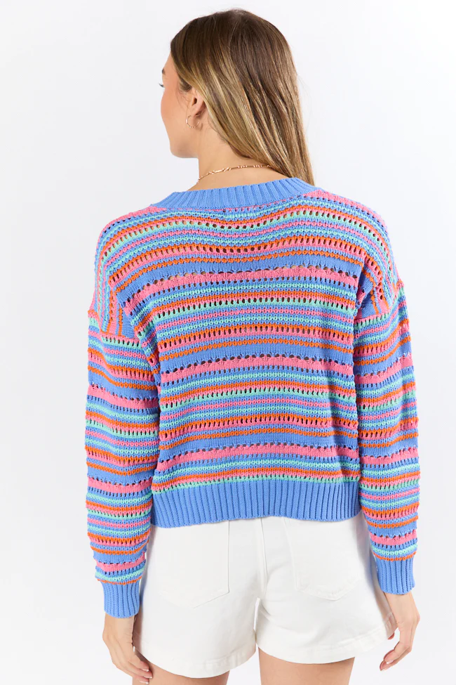 Party Cove Blue Multi Striped Open Knit Sweater FINAL SALE - Terpint