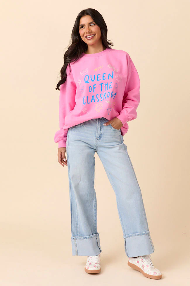 Queen Of The Classroom Pink Graphic Sweatshirt - Terpint