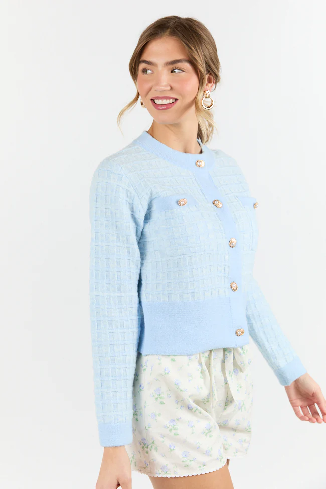 Running On Love Blue Textured Woven Detail Cardigan FINAL SALE - Terpint