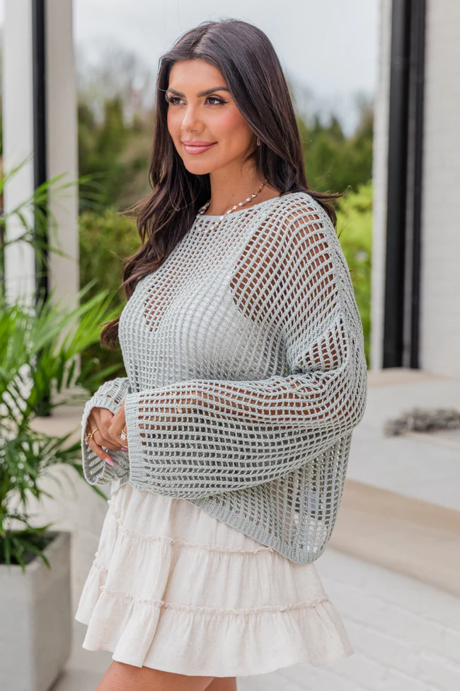 At Your Fingertips Sage Open Knit Sweater FINAL SALE - Terpint