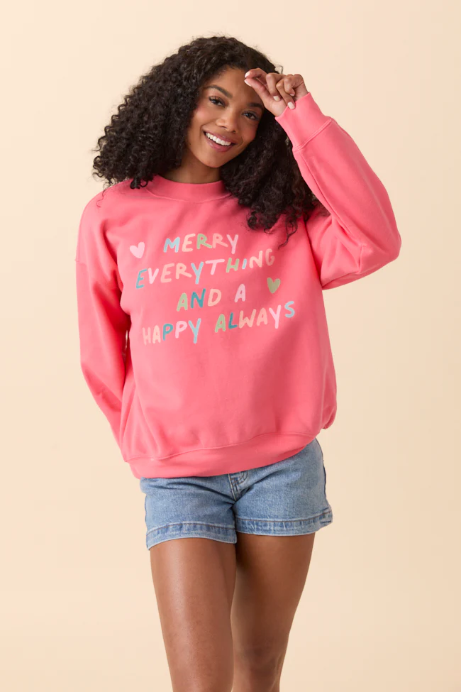 Merry Everything Light Red Graphic Sweatshirt - Terpint