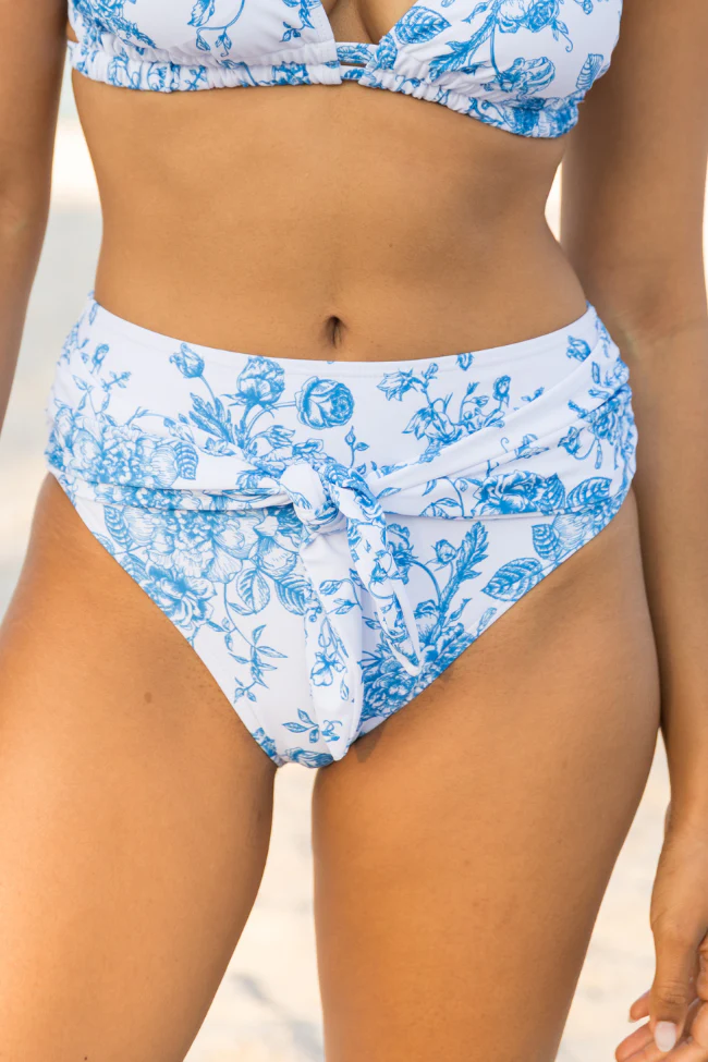 Marina Mood Blue and Ivory Vintage Floral Print Bikini Bottom FINAL SALE - Terpint