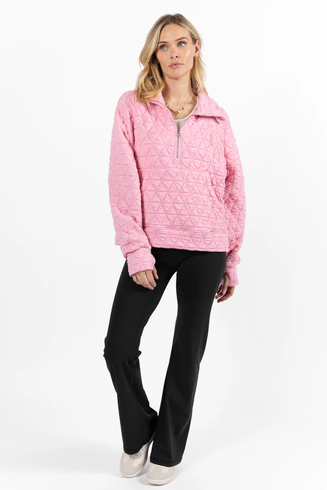Love Is Everything Pink Quilted Quarter Zip Pullover FINAL SALE - Terpint