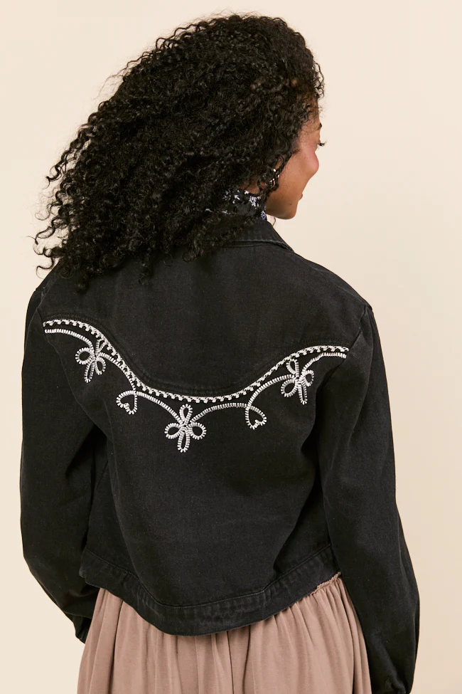 Danielle Black Embroidered Denim Jacket - Terpint