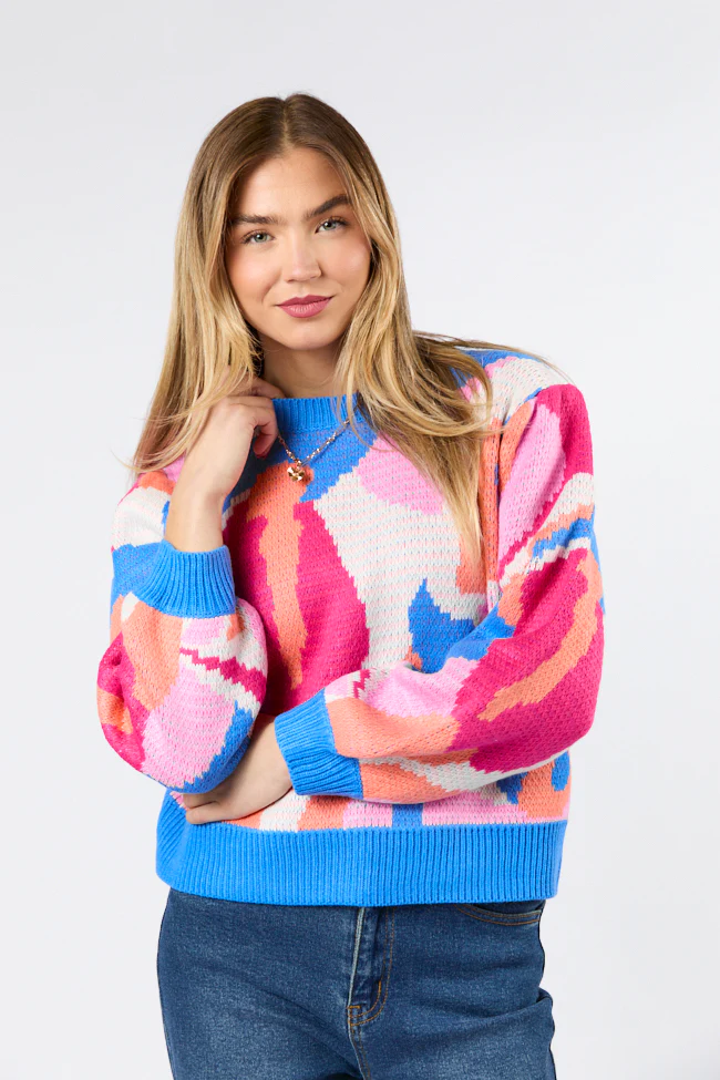 On My Side Blue Multi Color Sweater FINAL SALE - Terpint