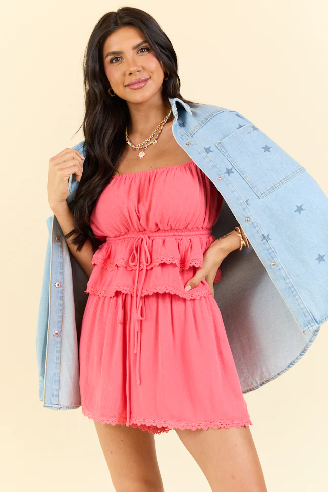 Where I Belong Coral Lace Trim Tank and Shorts Set FINAL SALE - Terpint