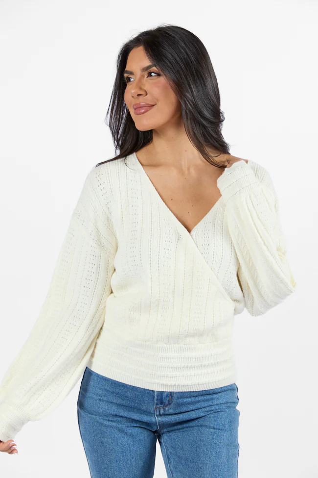 With Love Ivory Wrap Pointelle Sweater FINAL SALE - Terpint