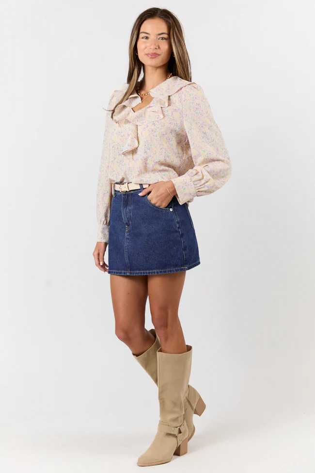 Floral Mirage Ruffle Trim Pastel Blouse FINAL SALE - Terpint