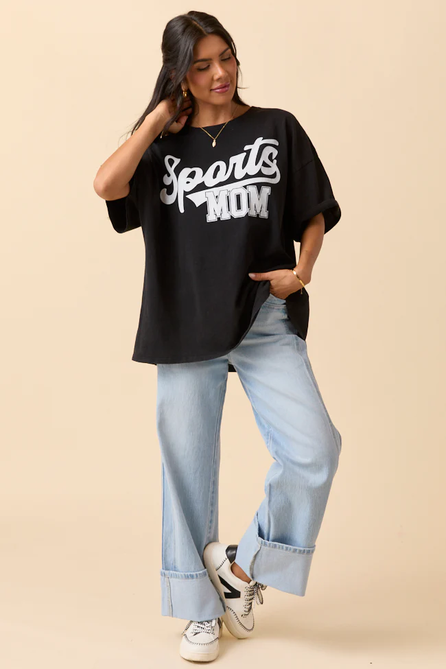Sports Mom Black Oversized Graphic Tee - Terpint