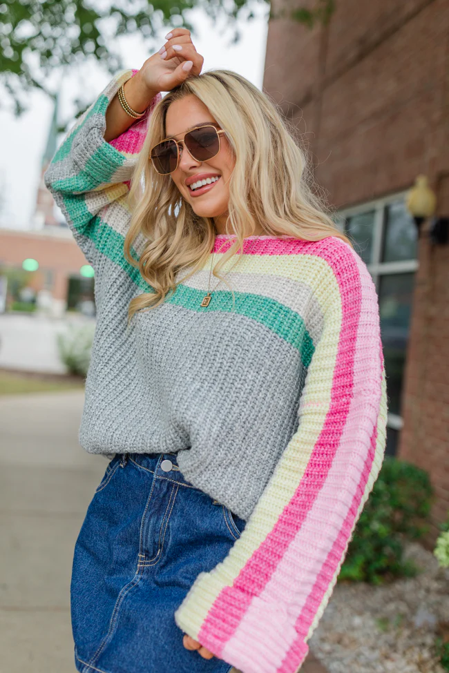 Share Your Story Heather Grey Multi Colorblock Boat Neck Sweater FINAL SALE - Terpint