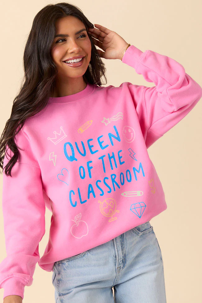 Queen Of The Classroom Pink Graphic Sweatshirt - Terpint