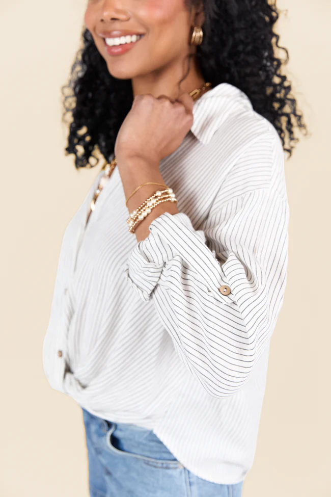 Twist Of Fate Black and White Stripe Button Down Top SALE - Terpint