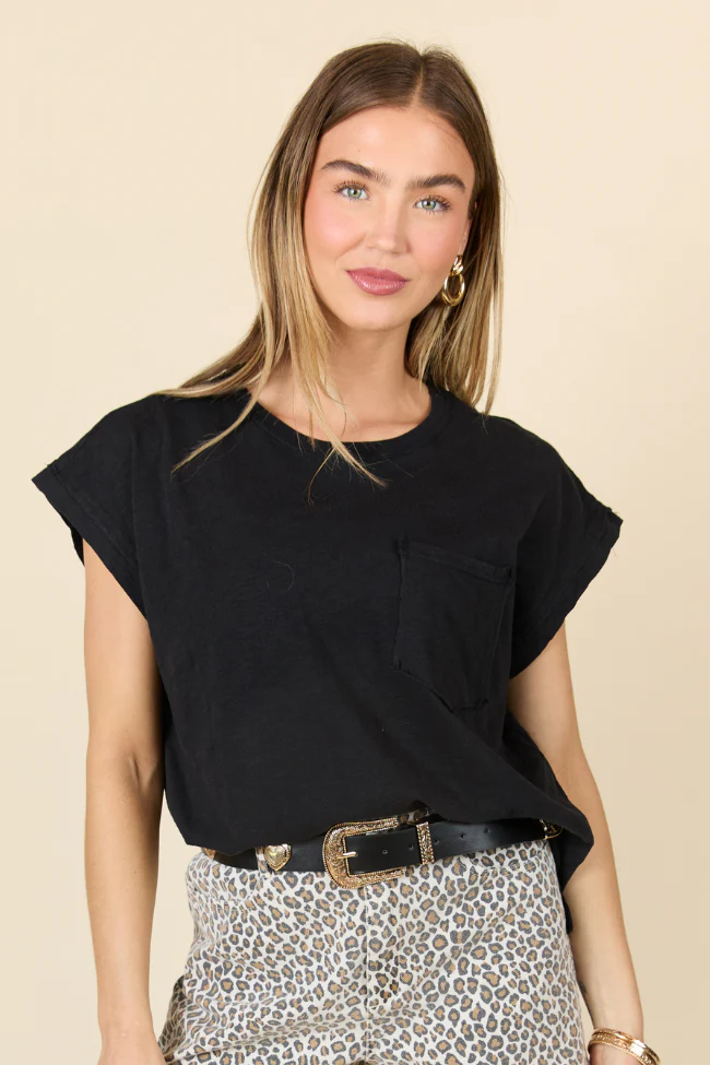 All Washed Up Black Knit Pocket Tee DOORBUSTER - Terpint