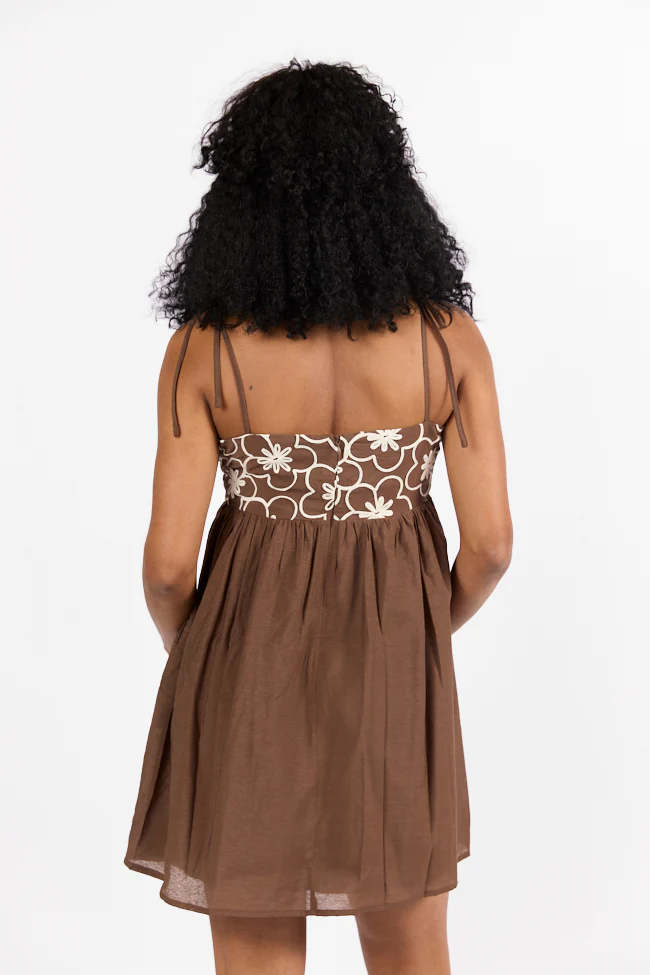 Blooming Confidence Brown Embroidered Floral Dress FINAL SALE - Terpint