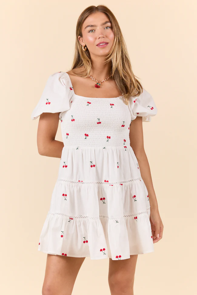 Cherry To My Cola Embroidered Ivory Dress FINAL SALE - Terpint
