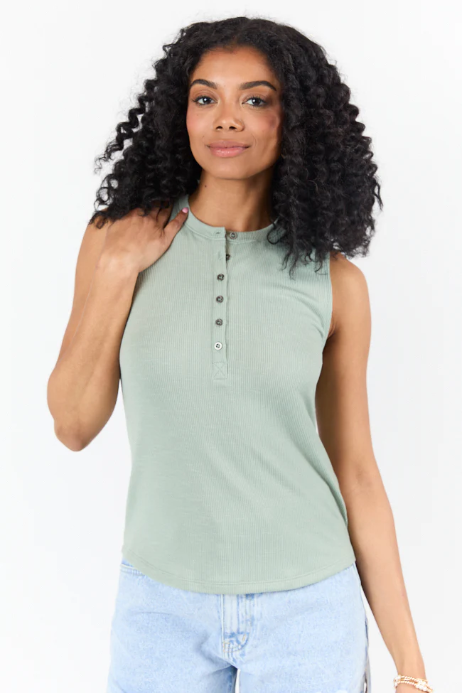 Casual Outing Sage Knit Henley Tank FINAL SALE - Terpint