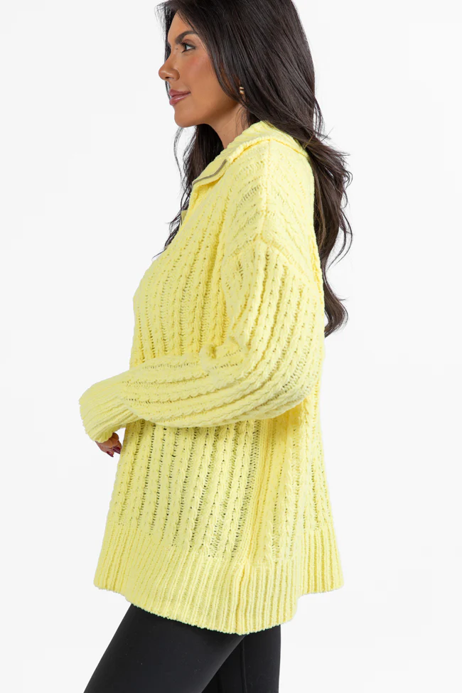 Forever Yours Yellow Cable Knit Chenille Quarter Zip Sweater FINAL SALE - Terpint