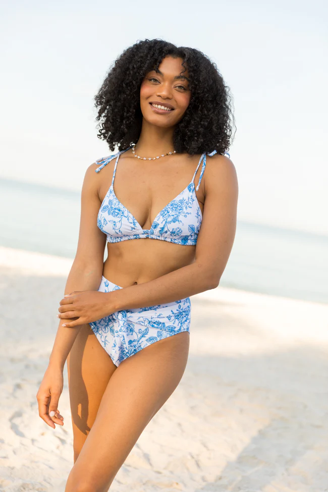 Marina Mood Blue and Ivory Vintage Floral Print Bikini Top FINAL SALE - Terpint
