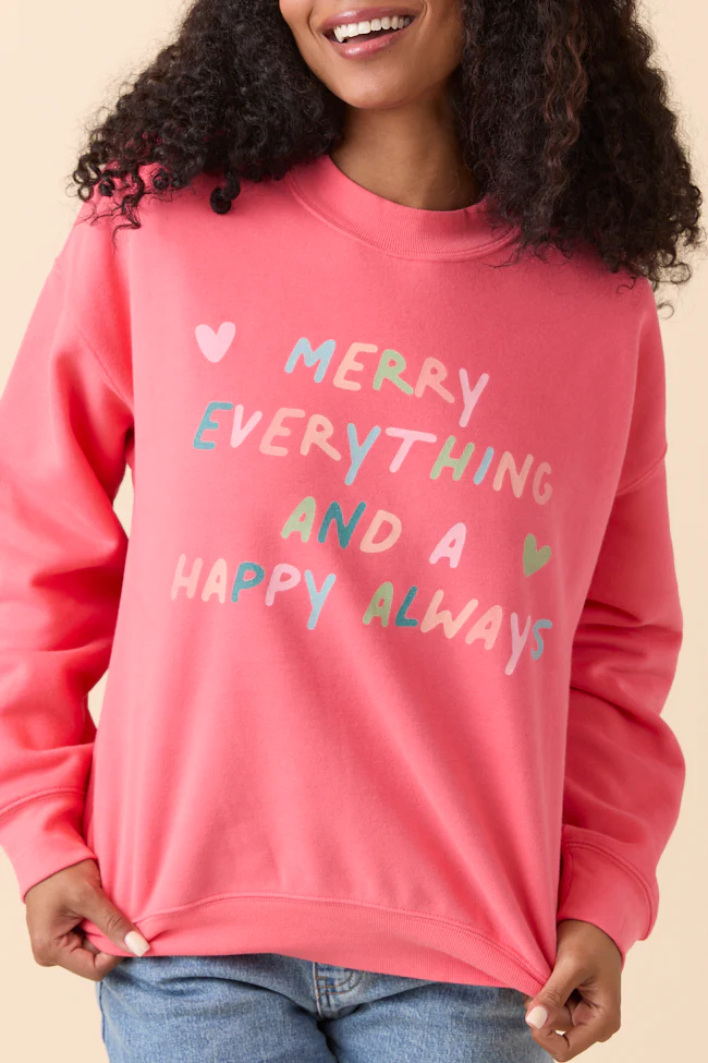 Merry Everything Light Red Graphic Sweatshirt - Terpint