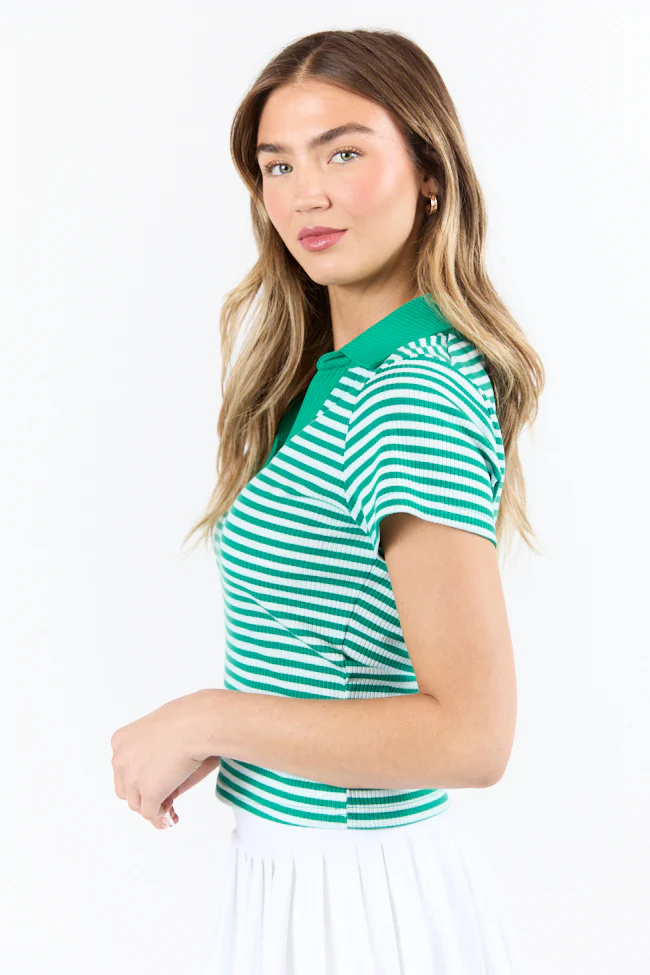 Beyond The Season Green Striped Knit Polo Tee - Terpint