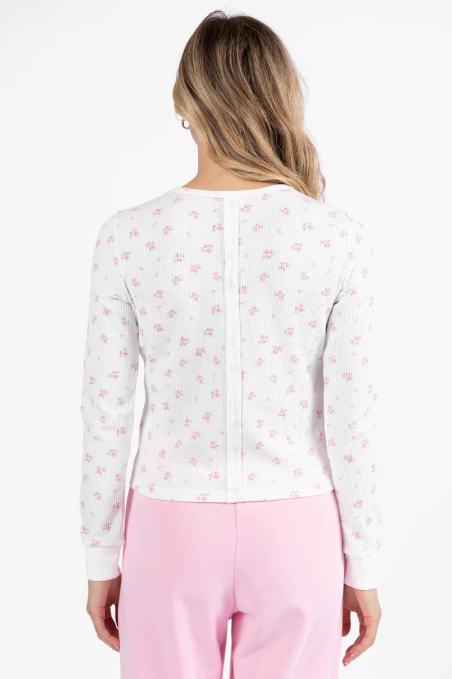 Lazy Floral Ivory and Pink Floral Print Waffle Layering Top FINAL SALE - Terpint